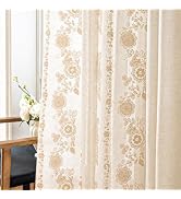 Chorowl Ivory Boho Floral Linen Curtains for Living Room 84 Inch 2 Panels | Embroidered Beige Vin...
