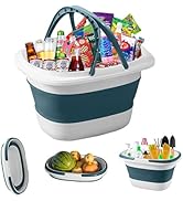 Collapsible Plastic Bucket Basin Picnic Basket with Handle, 16L(4.2 Gallon) Foldable Bath Tub Con...