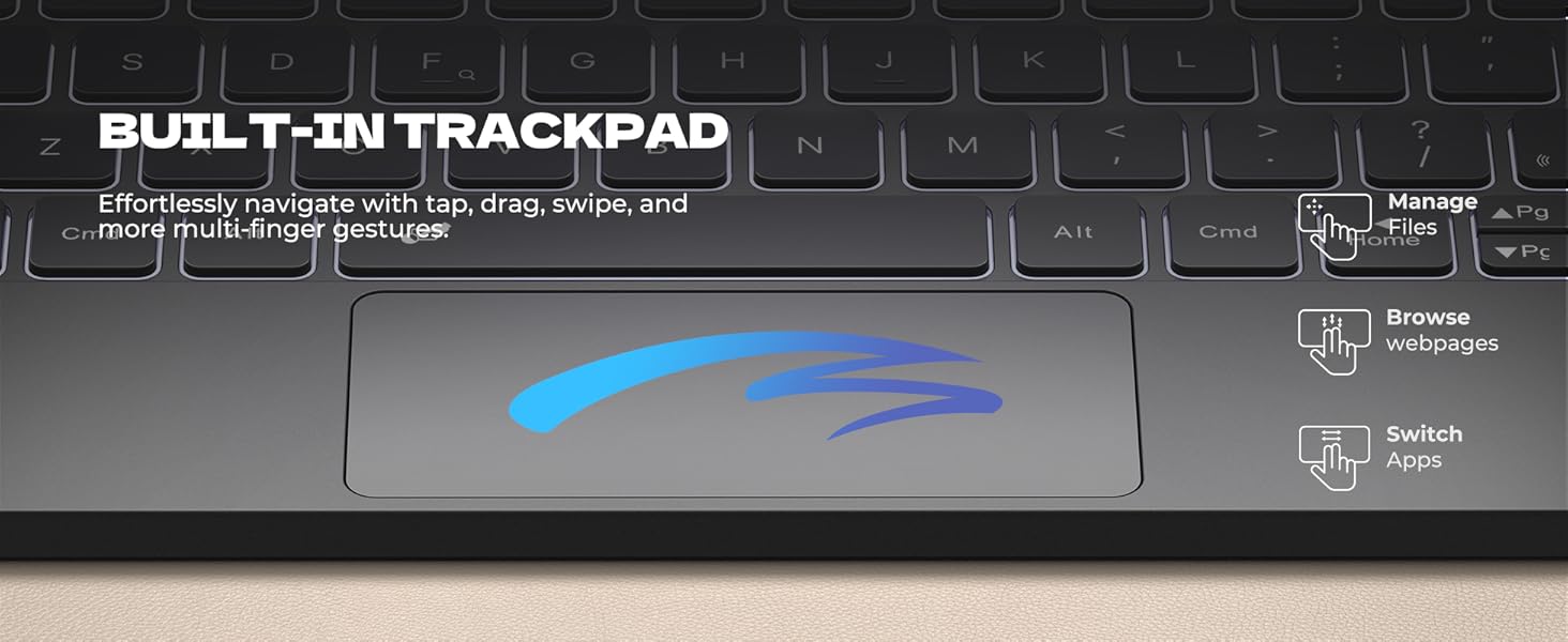 Laptop-like Typing Multi-touch Trackpad Backlit Stylus Holder for 11" Galaxy Tab A9+ Plus (2023)