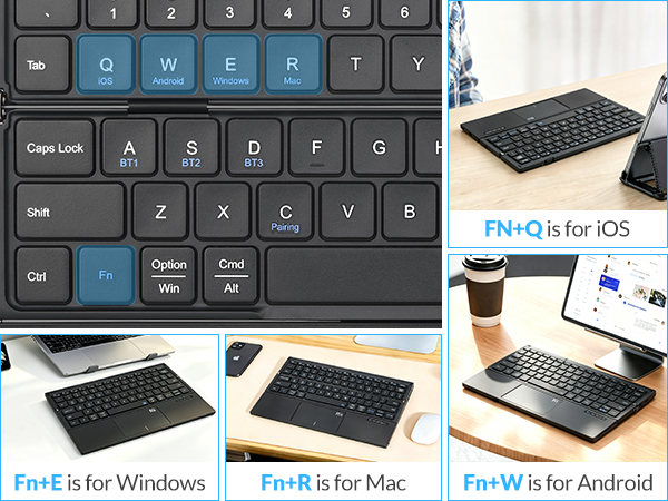 Full-Size Folding Keyboard can switch freely between 4 systems