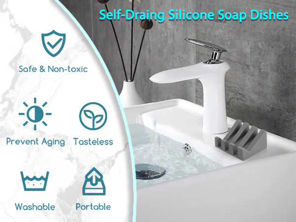 Silicone Self Draining Soap Dish, Non-Slip Countertop Soap Tray