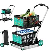 LDHTHOPI Collapsible Shopping Cart with Wheels, 8-in-1 200LBS Capacity with 2 Storage Crate, Fold...