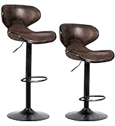 COSTWAY Vintage Barstools, Set of 2 Swivel Bar Stool with Backrest, Footrest and Height Adjustabl...