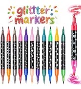 IOMDRWU Glitter Effect Brush Markers Pens, 24 Colors Dual Tip Glitter Pens Set 12 Pack Metallic S...