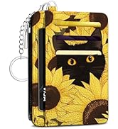 Hllwxrk Sunflowers and Black Cats Credit Card Holder Small Wallet for Women, Slim RFID Wallet Fro...