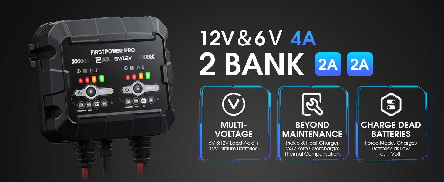 4A (2A/Bank) Car Battery Charger
