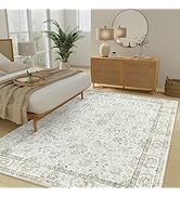 LIVEBOX Washable 8x10 Area Rugs for Living Room, Low- Pile Beige Cream Rug Cream Living Room Rug,...