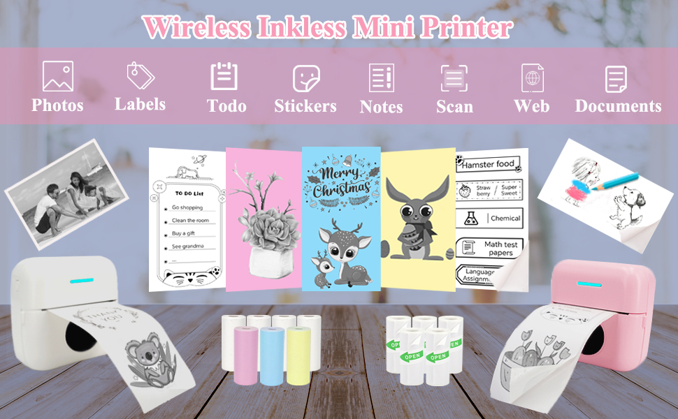 Pink Wireless Inkeless Mini Printer 