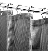 AmazerBath Grey Fabric Shower Curtain with Waffle Weave for Bathroom, Heavy Duty , Hotel Quality,...