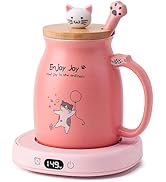 Bsigo Coffee Mug Warmer &amp; Cute Cat Mug Set, Candle Mug Warmer for Home &amp; Office, Electric Smart C...