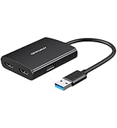 GEWOKLIY USB Dual HDMI Adapter, Adapter with Dual HDMI 1080P@60hz, 3.5mm Audio Port, USB 2.0, onl...
