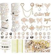 RQAYE 80pcs Junk Socks Charms Kit, Gold Brooches and Pins for Women,Pearl and Rhinestone Shoe Cha...