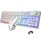 FELiCON Rechargeable Gaming Wireless Keyboard and Mouse Set Rainbow RGB LED Backlit Suspended Key...