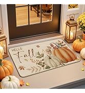 Mocsicka Fall Pumpkin Door mat 17'' X 30'' Autumn Farmhouse Floral Maple Leaves Entrance Rugs for...