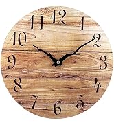 Plumeet Wall Clock, 12'' Frameless Wooden Wall Clocks with Silent Quartz Movement, Rustic Country...
