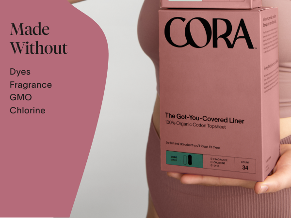 cora period liner panty liners 100% organic cotton topsheet feminine care regular long