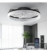 Ceiling Fan with Light,20" Flush Mount Ceiling Fan,6 Speeds,3000-6500K Dimmable LED, App&amp;Remote C...
