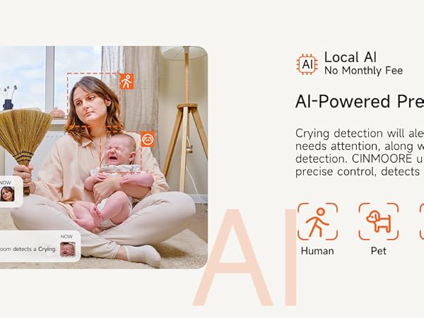 CINMOORE Security Camera, Auto-Tracking, People/Pet Detection, Crying Sound Detection