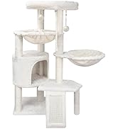 WANG Xin Three Layer Cat Tree with Cat Condo Scratch Pad and Two Hammocks,Beige