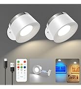 Speclux LED Wall Sconces Set of Two, Rechargeable Battery Operated Wall Lights with Remote, Wall ...