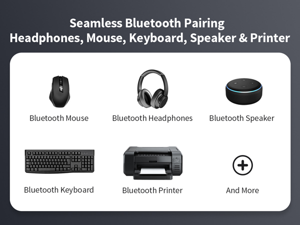 The Adapter Pairs with Bluetooth Devices Headphones Mouse Keyboard Speaker Printer