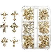 3D Alloy Metal Crystal Cross Nail Charms - 60 Pcs Ideal for Women and Girls' DIY Punk Nail Art, w...