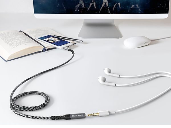 BlueRigger music everywhere ultra durable tangle free nylon braided aux 15000 bend lifespan m2f