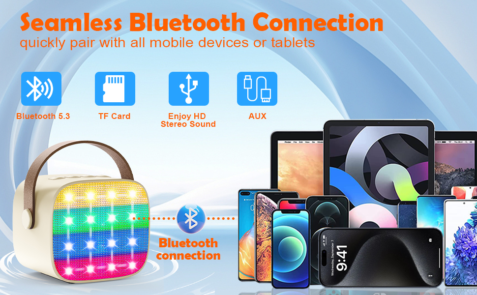 Wireless Mics, Bluetooth/AUX/TF/USB Connectivity, Party Lights - Birthday Gift