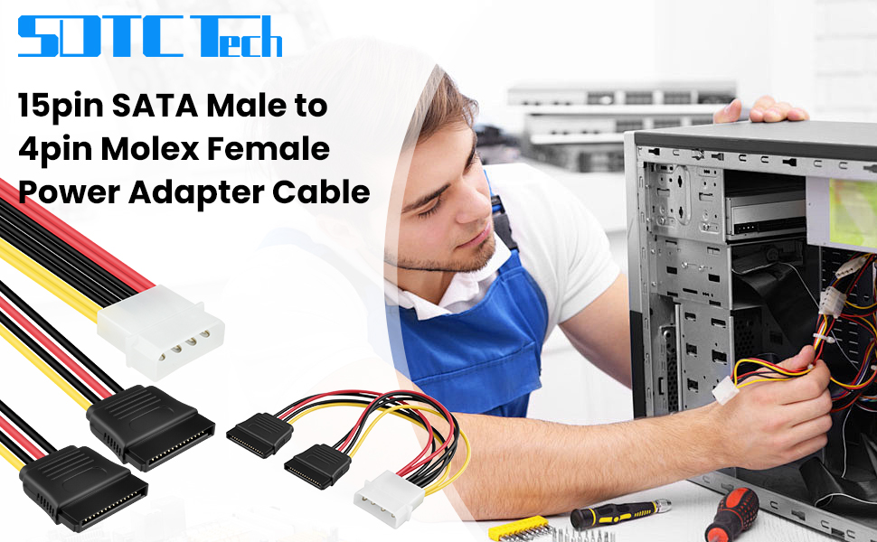 4 Pin Male IDE Molex to 15 Pin Female Dual SATA Power Splitter Adapter Cable