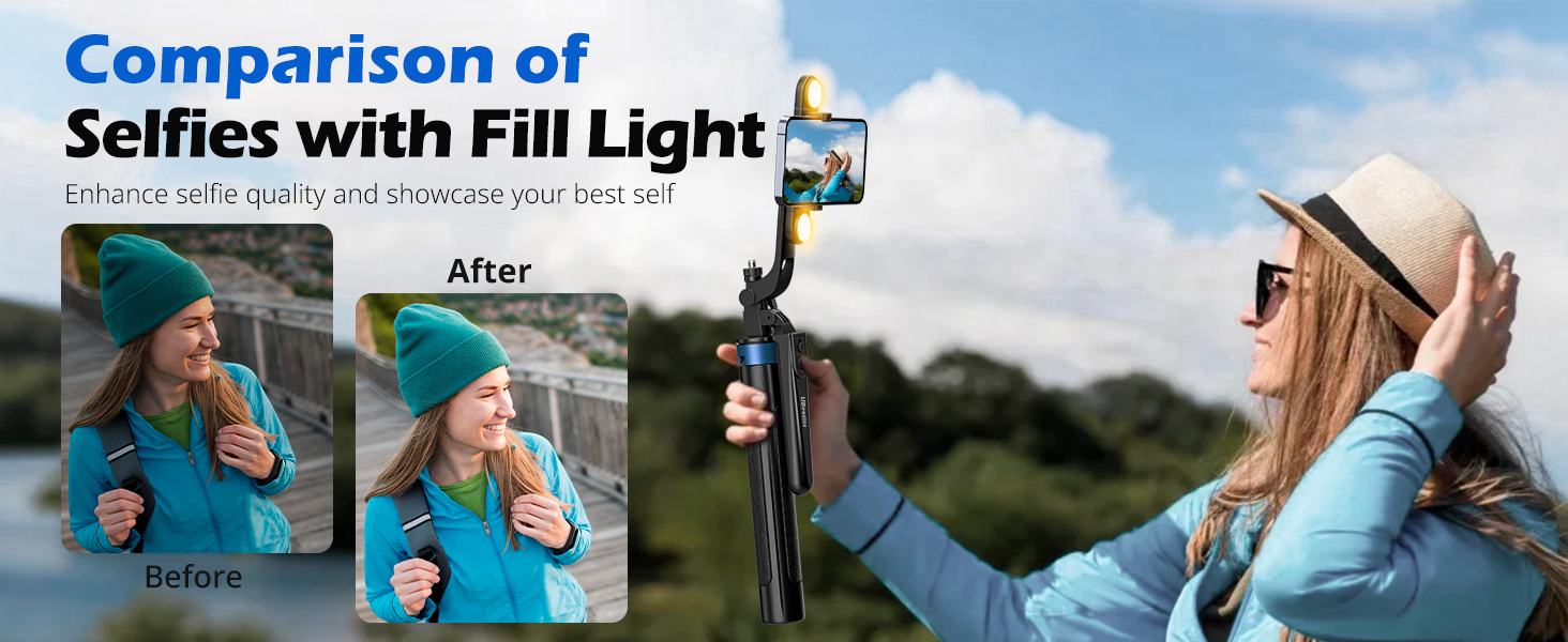 selfie stick with fill light