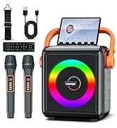Karaoke Machine,8000mAh Portable Bluetooth Speaker with 2 Wireless Microphones for Adults &amp; Kids,...