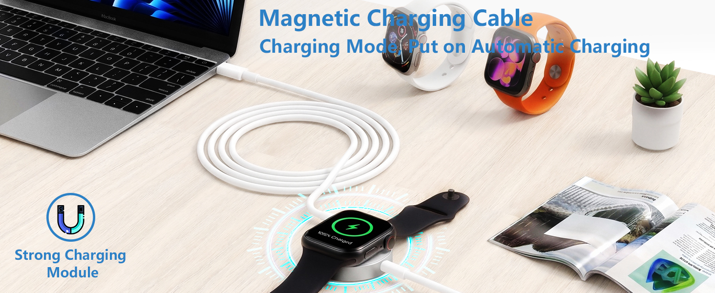 Apple MFi Certified 2Pack 6.6FT Magnetic Wireless Charging Cable for Apple Watch Charger