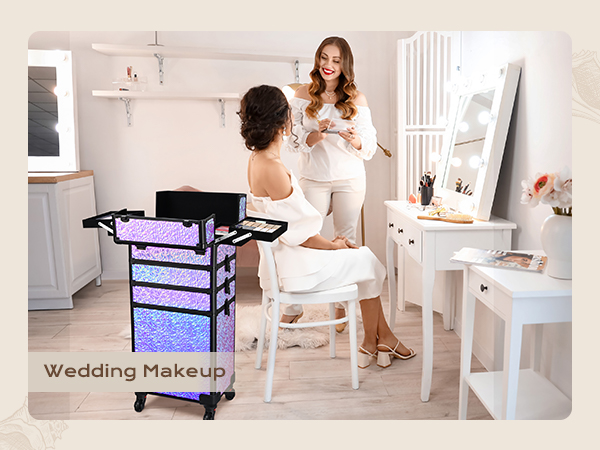 BYOOTIQUE Rolling Makeup Train Case 4in1 Cosmetic Trolley Organizer Travel Case