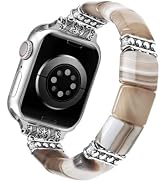 Newlibery Natural Agate Beaded Band for Women Compatible with Apple Watch 38/40/41/42/44/45/46/49...