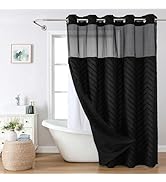 eachope No Hook Tufted Chevron Striped Shower Curtain with Snap-in Fabric Liner set-71Wx74H(72H),...