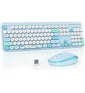 Mosptnspg 2.4G Colorful Keyboard, 104 Key Blue Wireless Customized Membrane Round keycaps Retro T...
