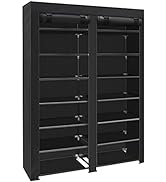 ERONE Shoe Rack Storage Organizer , 28 Pairs Portable Double Row with Nonwoven Fabric Cover Shoe ...
