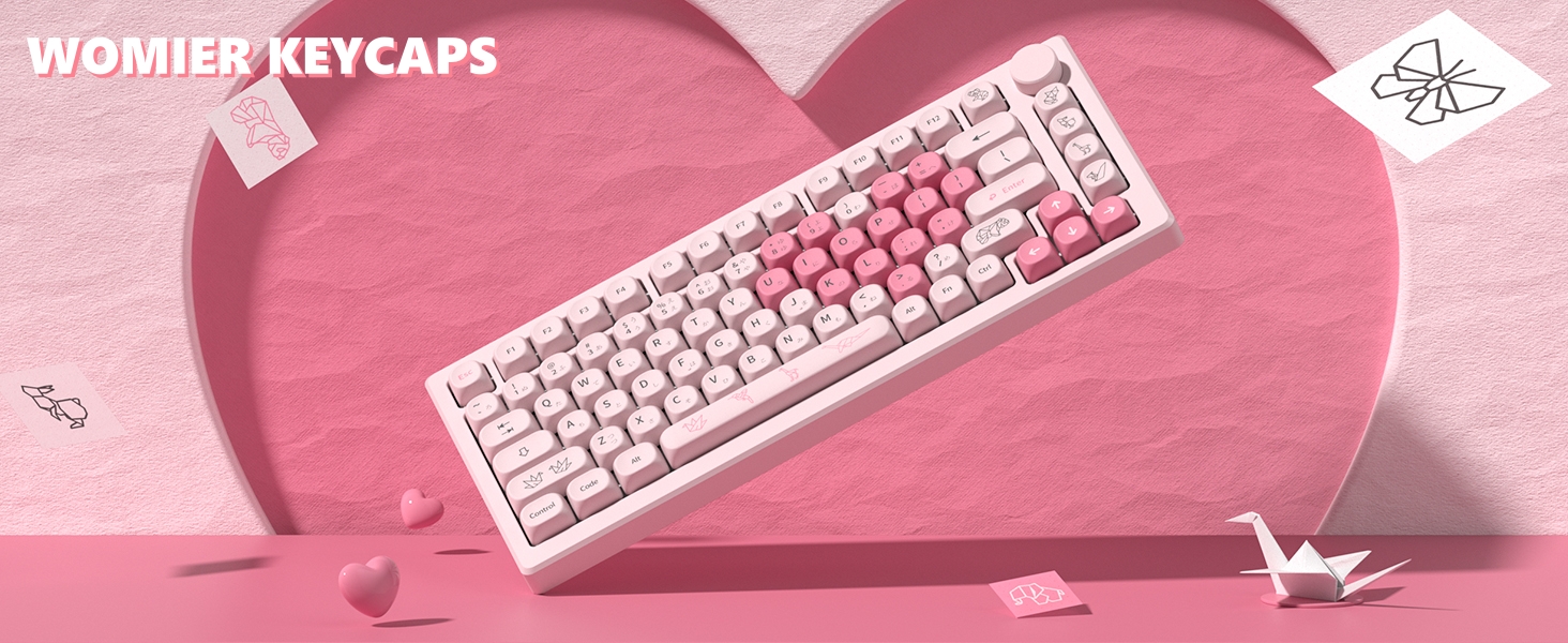 Womier Pink Keyboard Keycaps 60 65 75 100 Percent, MOA Profile Cute Keycap PBT
