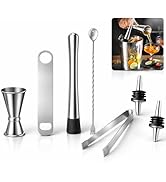 YZJSM 7-Piece Stainless Steel Bar Tool Set, Cocktail Muddler, 1oz/2oz Jigger, Twisted Bar Spoon w...