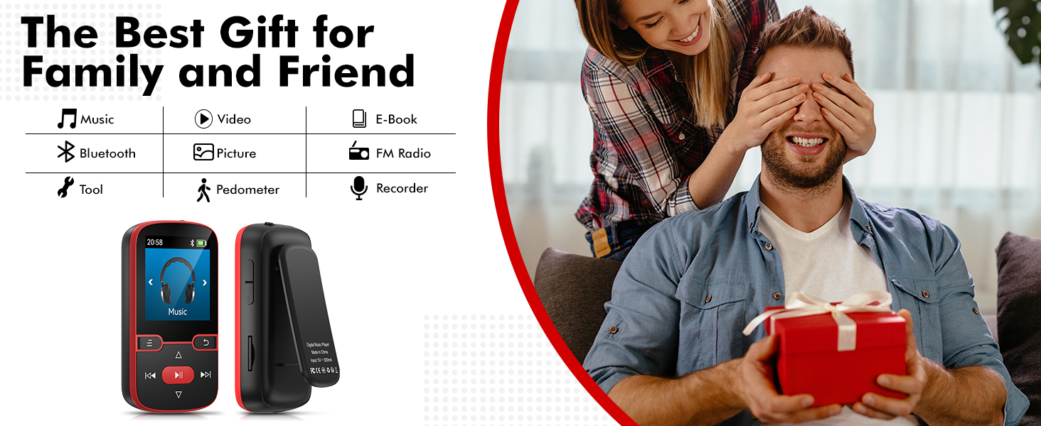 64GB Clip MP3 Player with Bluetooth 5.3, Portable Music Player with Voice Recorder 