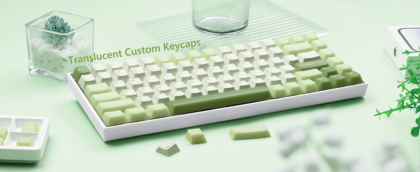 Womier PBT Keycaps Green, Jade Keycaps 60 75 100 Percent, Translucent Key caps Custom
