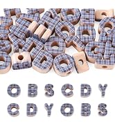 FASHEWELRY 30Pcs Steel Blue Plaid Print Chunky Letter Beads | Checkered Pattern Large Alphabet Be...