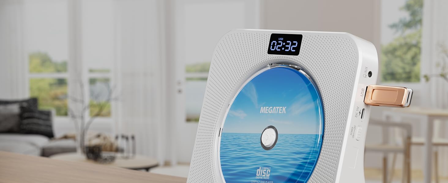 MEGATEK CP28BR Portable Desktop CD Player with USB Port for Music Playback