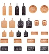 Magibeads 26Pcs Miniature Dollhouse Basket Food Bread Cutting Board Rattan Basket Food Tray Charc...