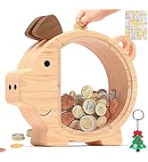 Summidate Wooden Piggy Bank for Kids Large Money Bank for Boys Girls,Cute Unbreakable Wood Money ...