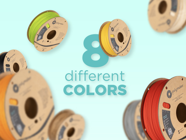 Color banner featuring 8 lightweight PLA filament options designed for high-quality 3D printing.