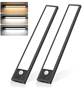 Ascher 2 Pack Under Cabinet Lights, Motion Sensor Light with 3 Colors, 2000mAh USB Rechargeable C...
