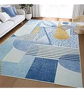 Tepook Blue Area Rug for Living Room, 5x7 Indoor Carpet for Bedroom Washable, Non-Slip Abstract P...