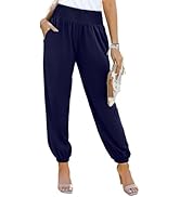 Dokotoo Womens High Waisted Pants Summer Casual Loose Wide Leg Palazzo Flowy Beach Trousers with ...