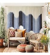 IOWER Macrame Wall Hanging Large Blue Dip Dyed Fiber Art Tapestry, Handmade Boho Wall Decor for L...